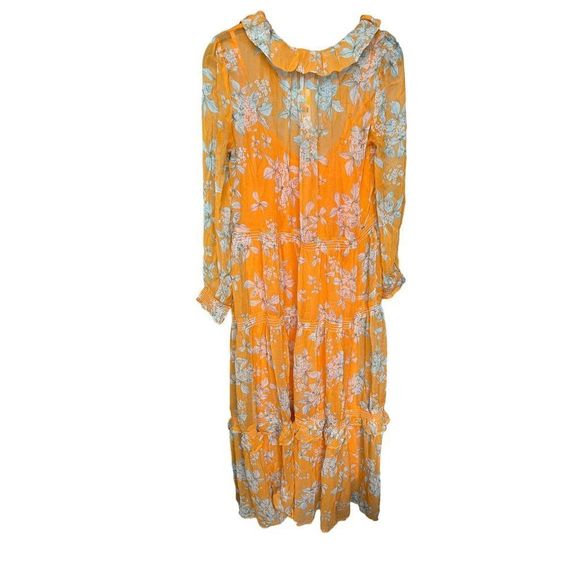 Anthropologie The Marais Printed Chiffon Maxi Dress in Orange Motif, NWT XS - Picture 8 of 8